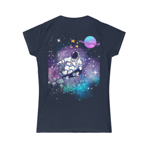 Women's Space Skate Tee - Astronaut in Colorful Cosmos Design