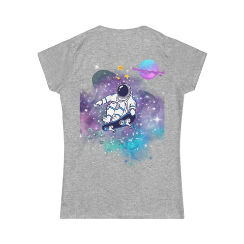 Women's Space Skate Tee - Astronaut in Colorful Cosmos Design