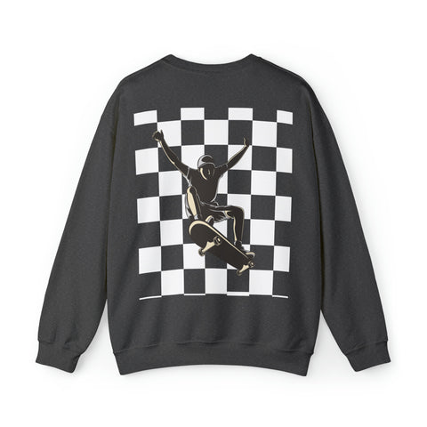 Checkerboard Skater Crewneck Sweatshirt - Unisex & Comfort Blend