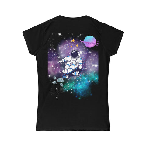 Women's Space Skate Tee - Astronaut in Colorful Cosmos Design