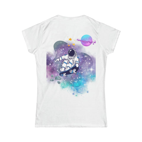 Women's Space Skate Tee - Astronaut in Colorful Cosmos Design