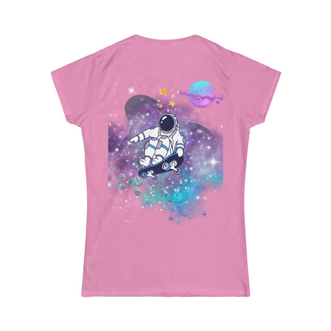 Women's Space Skate Tee - Astronaut in Colorful Cosmos Design