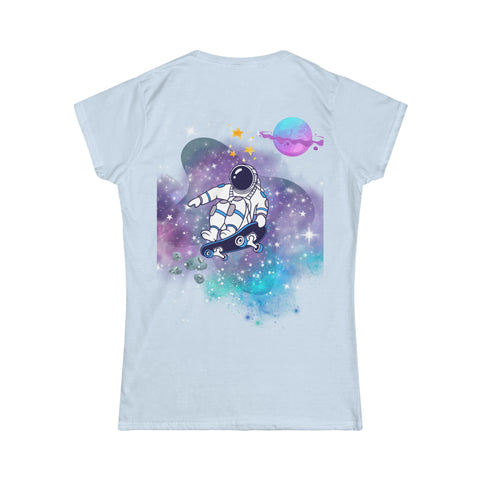 Women's Space Skate Tee - Astronaut in Colorful Cosmos Design