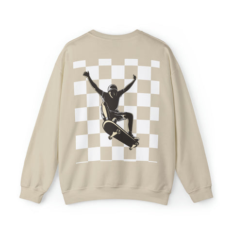 Checkerboard Skater Crewneck Sweatshirt - Unisex & Comfort Blend